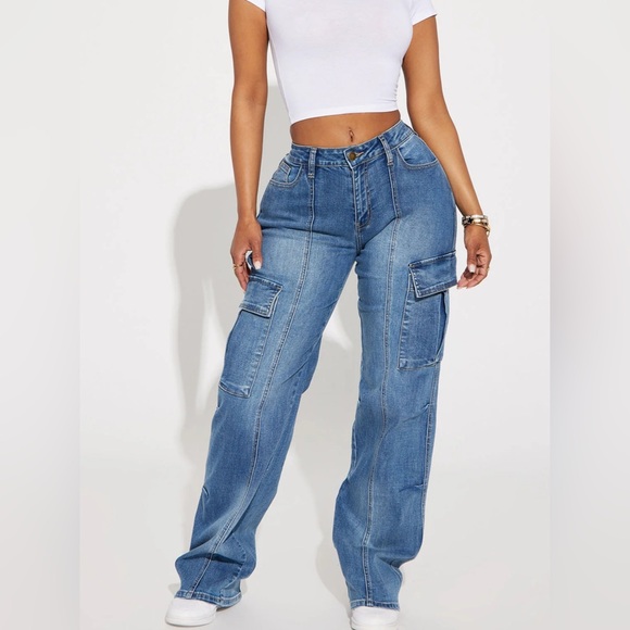 Fashion Nova Denim - 🖤Fashion Nova Blue Wide Leg Cargo Jeans